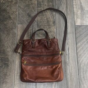 Vintage Fossil Brown Leather unisex messenger Bag